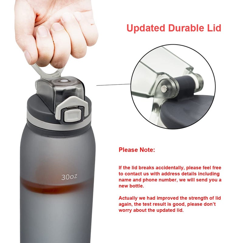 Teentumn 30oz Sport Water Bottle with Time Markers, Large Durable Gym Plastic Bottle Tritan BPA Free for Fitness, Outdoor Enthusiasts, Leakproof Gray (Pack of 1) - Image 4